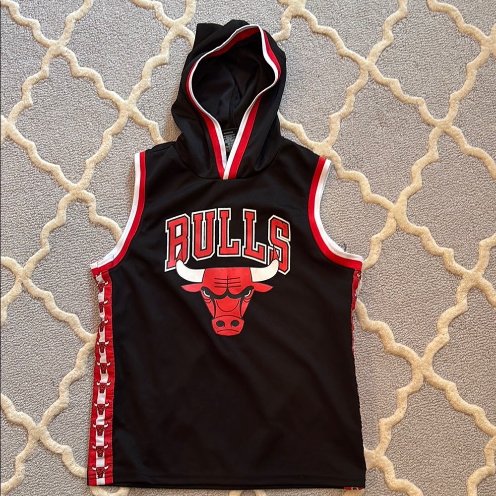 NBA Bulls Black and Red Kids Hoodie Jersey